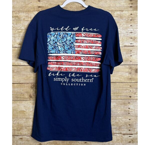SIMPLY SOUTHERN "LIKE THE SEA" AMERICAN FLAG CASUAL CLASSIC PREPPY EVERYDAY TEE - Picture 2 of 2